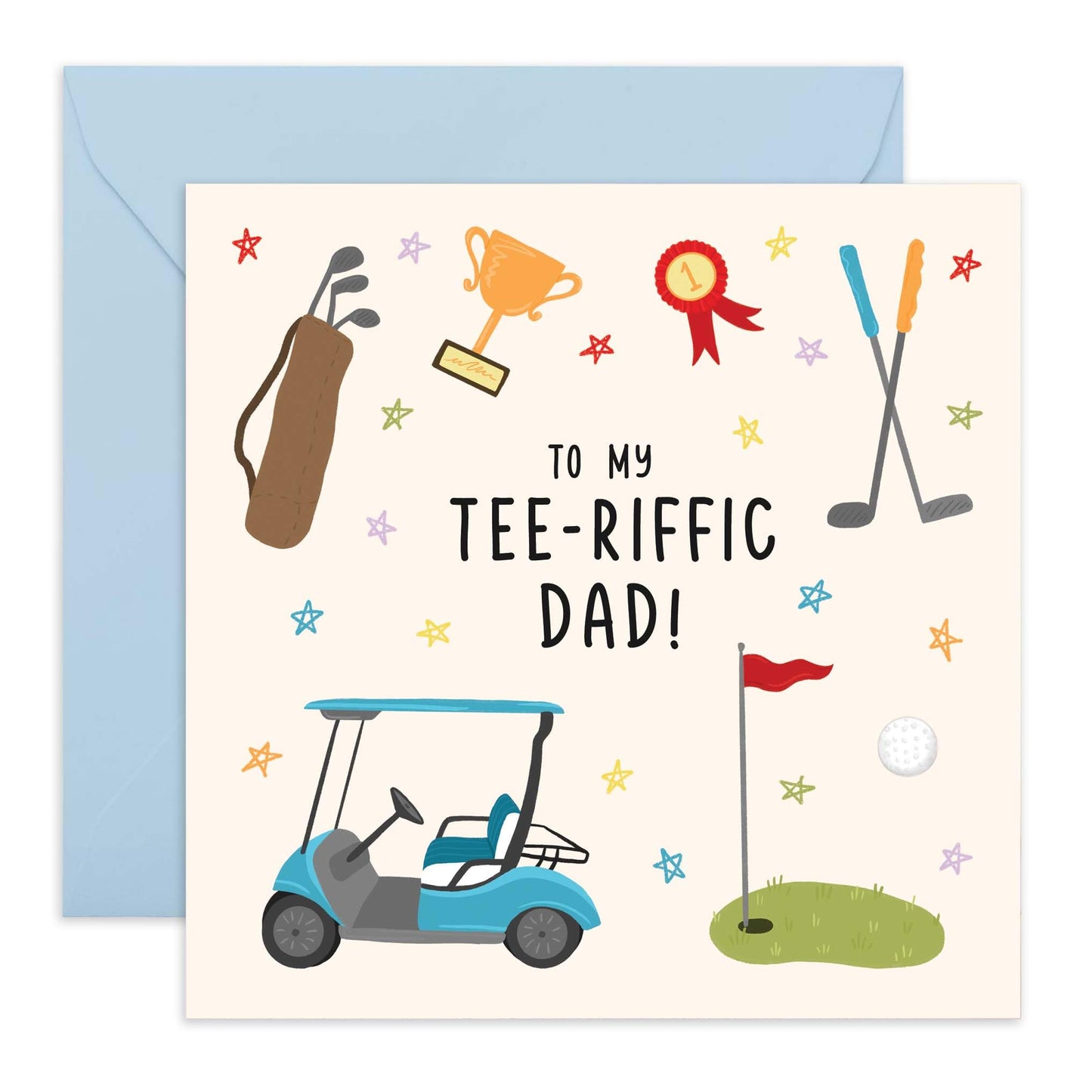 Dad Birthday Card - Tee-riffic Dad - Pun Humour - Funny Birthday Cards For Him - Father’s Day Card - Golf Gifts For Men - Greeting Cards For Daddy Father Papa - Comes With Stickers - By Central 23