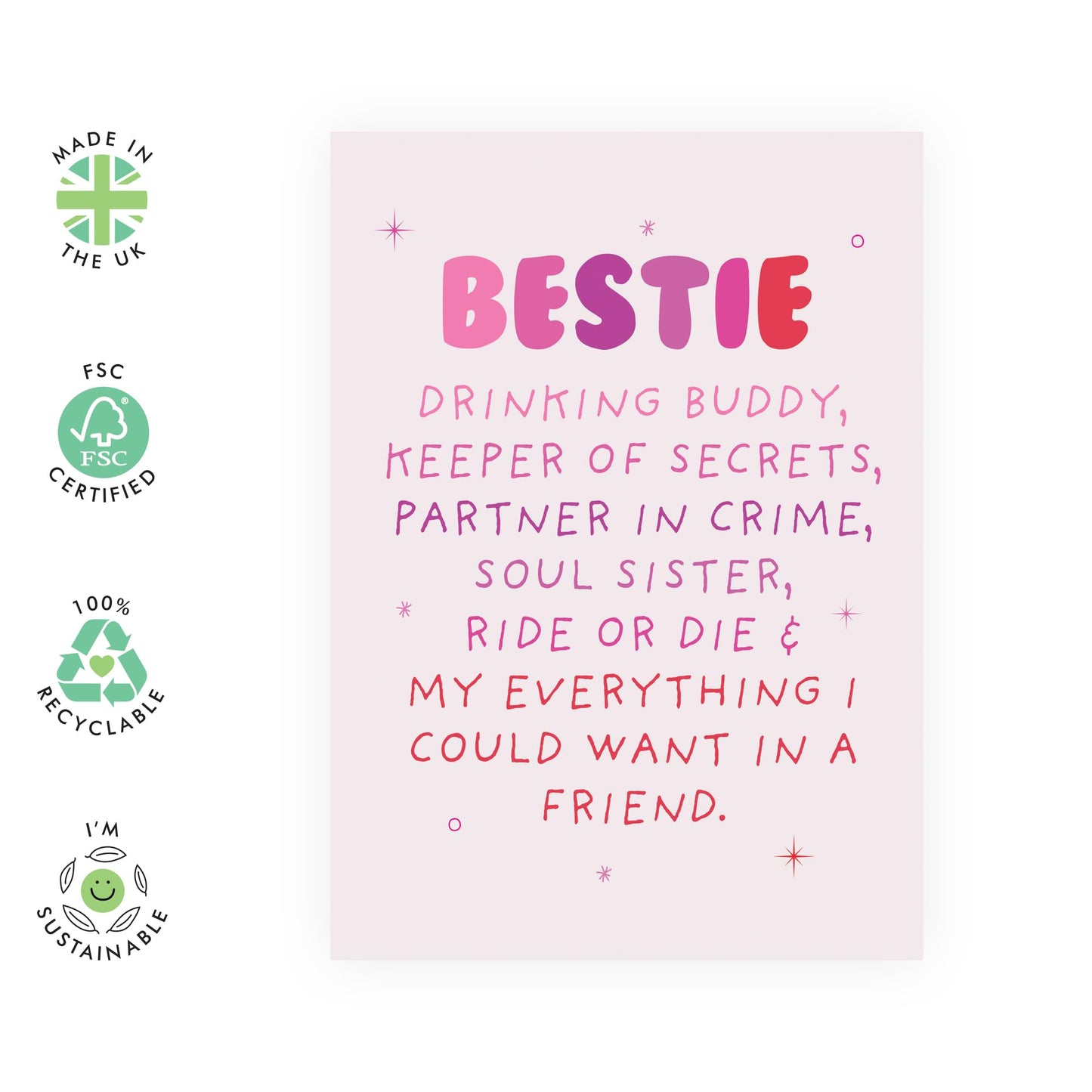 Best Friend Birthday Card - Bestie Bff - Friendship Gifts For Women - Sweet Greeting Cards For Her - Friend Birthday Card Female - Thank You Cards - Comes With Stickers - By Central 23