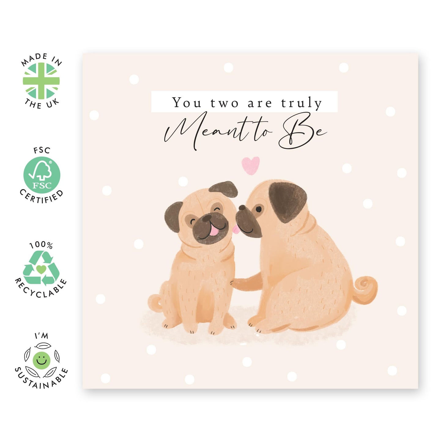 Cute Dogs Anniversary Card For Them - 'Pugs Truly Meant To Be' - Gift for Brother, Sister, Friend, Her, Him - Sweet Pets - Comes with Fun Stickers