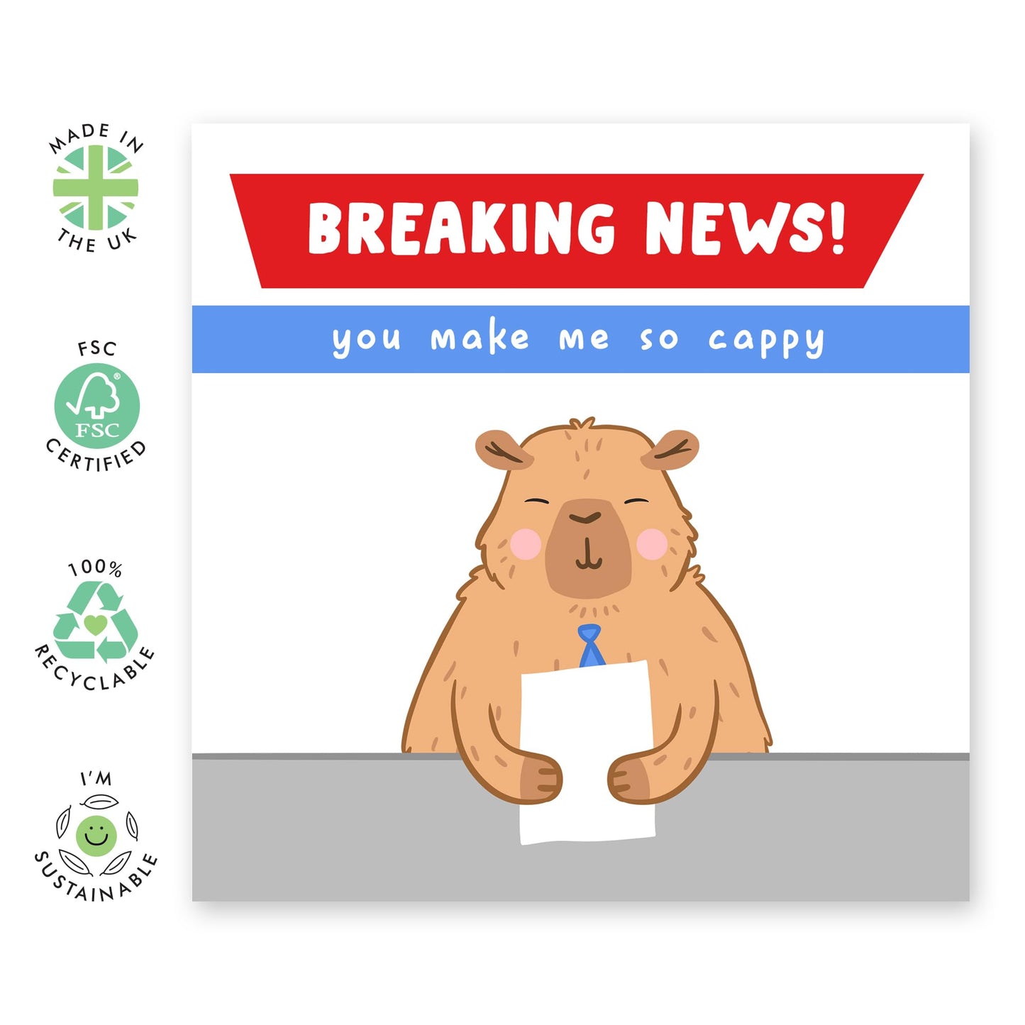 Anniversary Card For Boyfriend Girlfriend - You Make Me So Cappy - For Birthday - Pun - Cute Valentines Gifts For Him Her - Capybara Card For Friends Couple - Comes With Fun Stickers - By Central 23