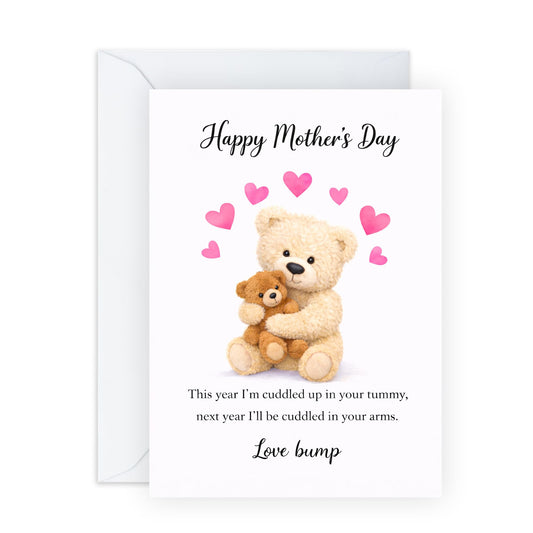 First Mother’s Day Card for First Time Mum - ‘Cuddled in Your Arms, From the Bump’ - Cute Pregnancy Greeting Card for Mummy to Be - Expectant Mum Gift - Includes Premium White Envelope