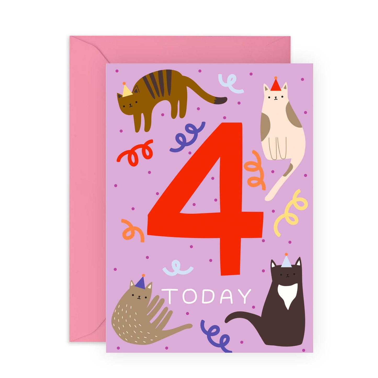 4th Birthday Card For Boys Girls - Childrens Cats Age 4 - Baby Milestone Cards Age Four - Forth Cats Birthday Card Niece Nephew - Gifts Daughter Son Toddlers - Comes With Stickers By Central 23
