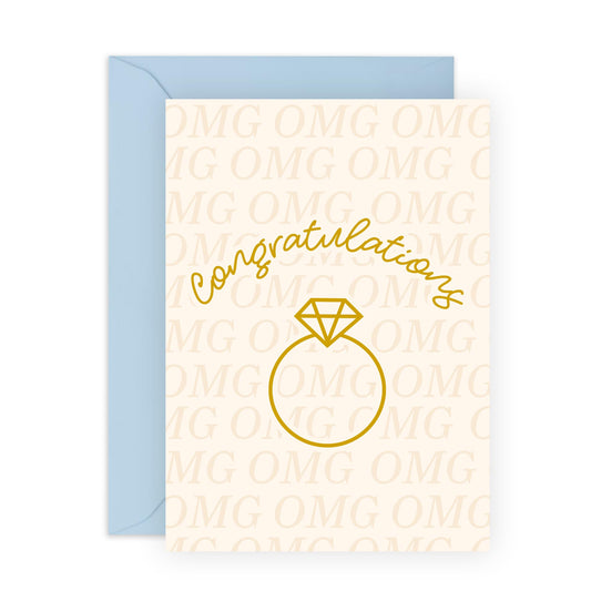 Cute Engagement Card for Him and Her - "Congratulations" - Gifts for Friends, Brother, Sister, Bestie, BFF, Son, Daughter - Minimalist and Romantic Ring Design - Includes Envelope