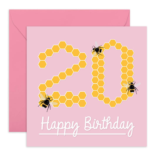 20th Birthday Card For Her - Bee Birthday Age 20 - Sweet Birthday Card - Women Sister - Happy Twenty Birthday Card - Daughter Sister Niece Friends - Comes With Fun Stickers - By Central 23