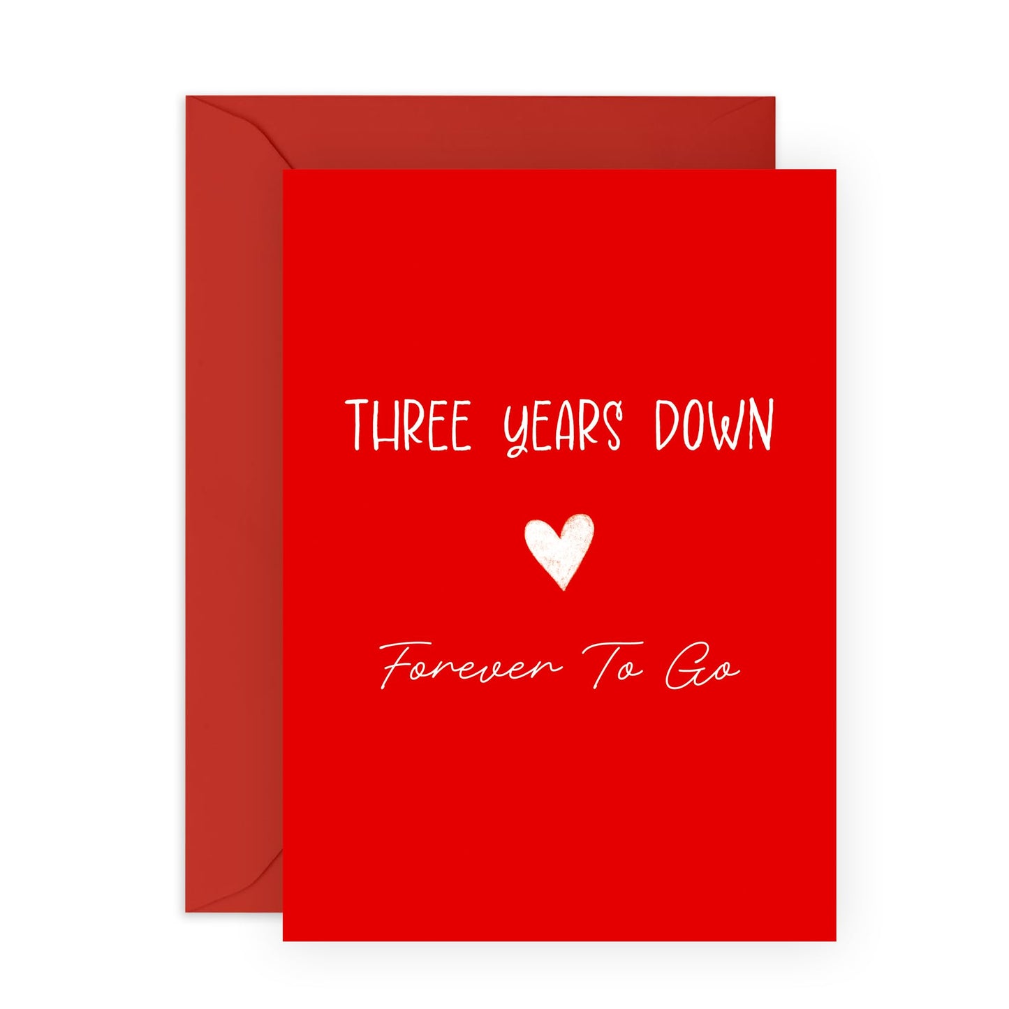 Romantic 3rd Anniversary Card - 'Three Year Anniversary Red Heart' - Gifts for Him, Her, Wife, Husband, Babe, Hun, Girlfriend, Boyfriend - Classic Red for Women Men - Comes with Fun Stickers