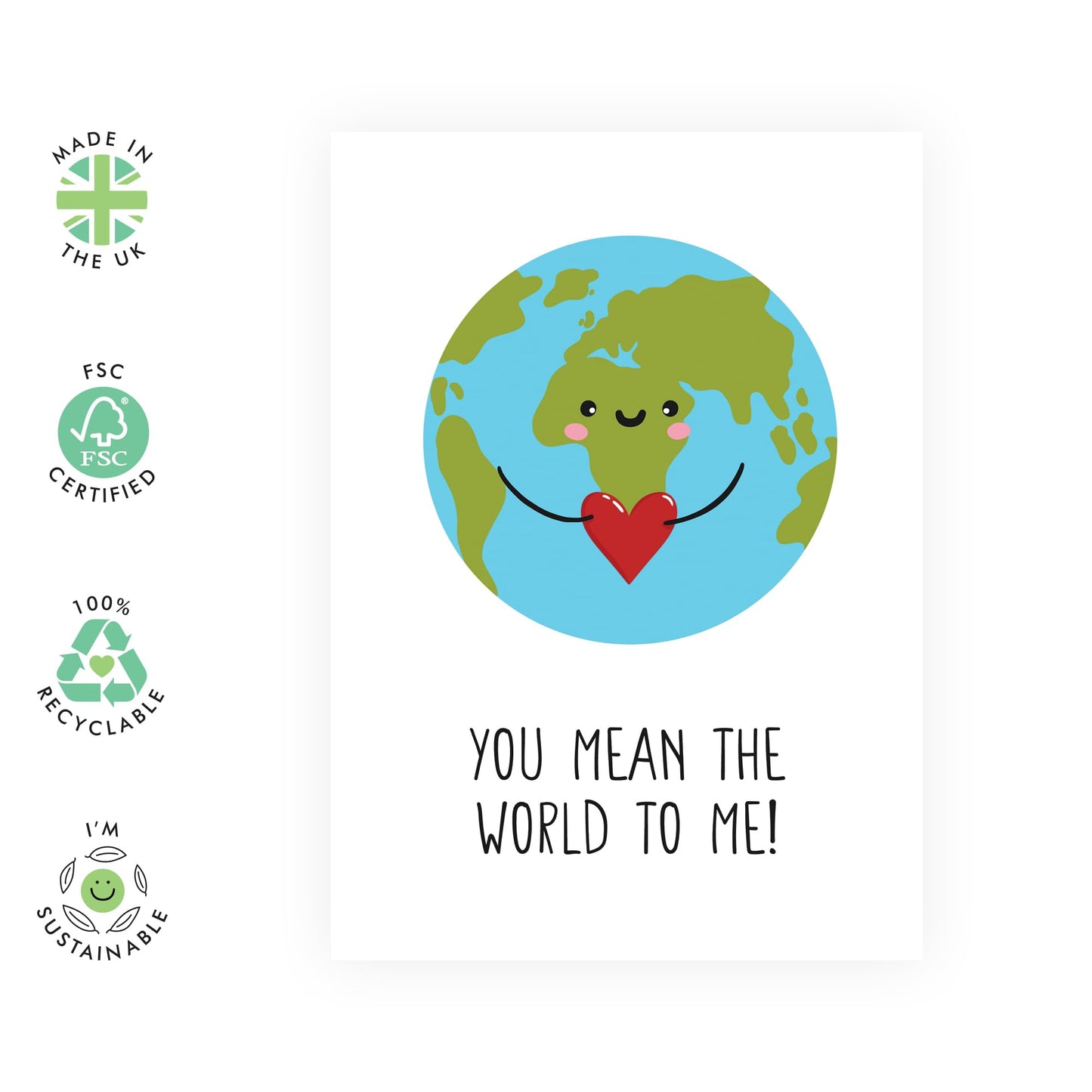Warm & Sweet Greeting Card - 'You Mean The World To Me' - Gifts for Friends, Family, Her,Him, Bestie, BFF, Wife, Girlfriend, Spouse, Colleagues, Coworker - Earth - Comes with Fun Stickers