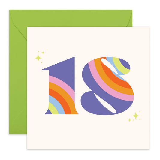 18th Birthday Card - Rainbow Font 18- Happy Eighteenth Birthday Cards - Rainbow Birthday Card - 18 Year Old Gifts For Best Friend Women Him Her - Comes With Fun Stickers - By Central 23