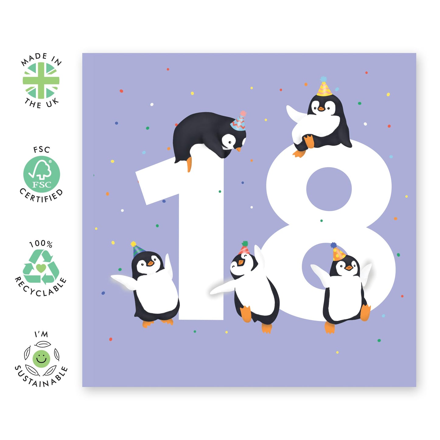 18th Birthday Card For Girls Boys - Penguin Age 18 - Happy Eighteenth Birthday Cards - 18 Year Old Gifts For Best Friend Men Women Him Her - From Mum Dad - Comes With Fun Stickers - By Central 23