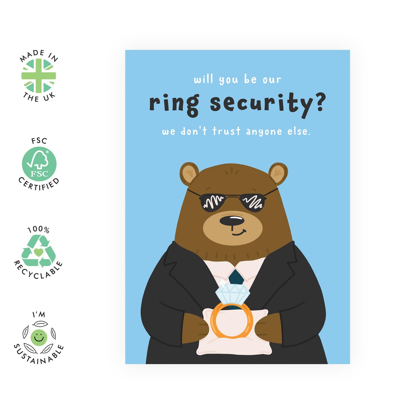 Funny Will You Be My Ring Bearer Card - Ring Security Bear - Ring Bearer Proposal Cards For Wedding - Comes With Fun Stickers - Blank Inside With Envelope - By Central 23