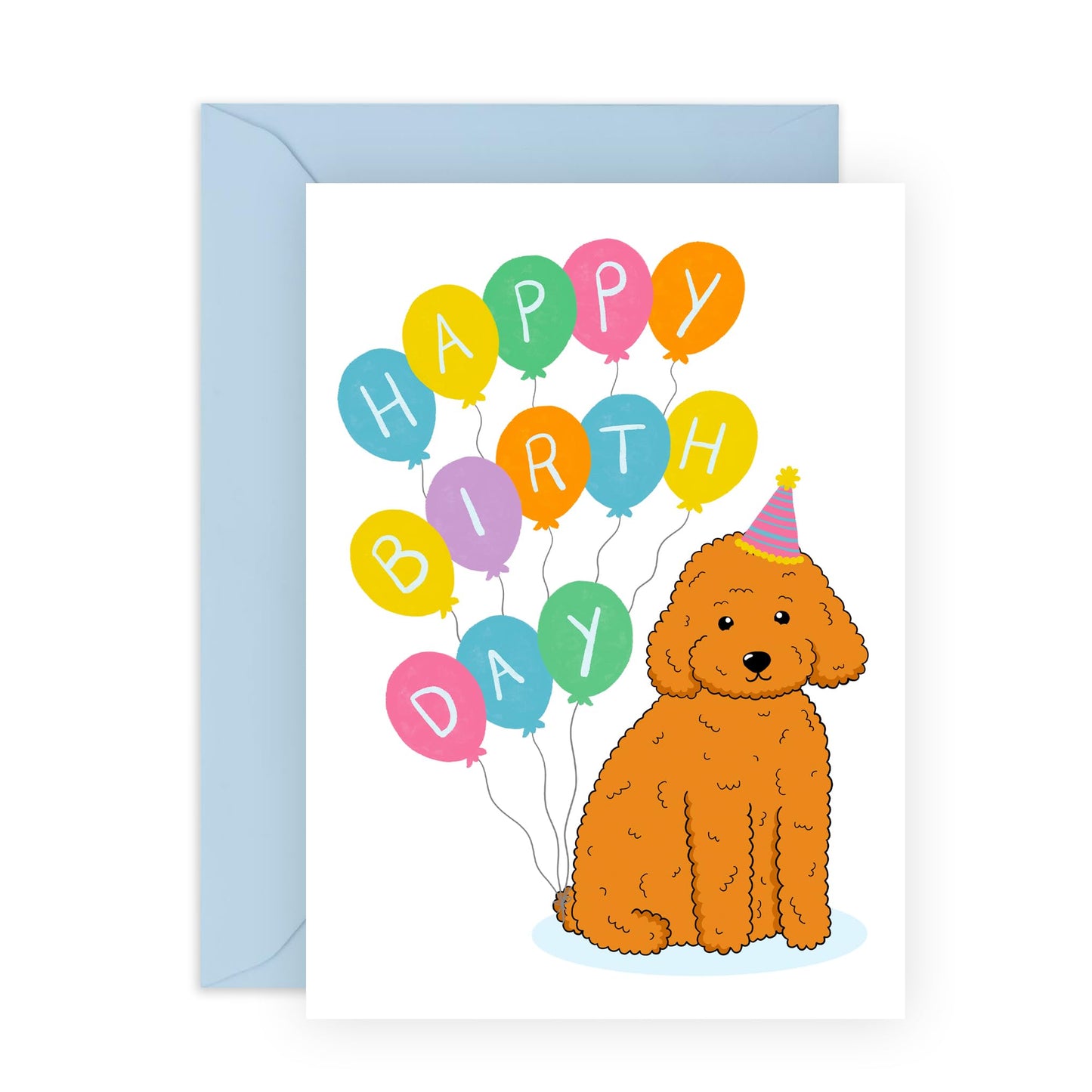 Happy Birthday Card For Him Her - Puppy Bday Balloons - Cute Dog Birthday Cards For Men Women - Gifts For Son Daughter Niece Nephew - Comes With Stickers By Central 23