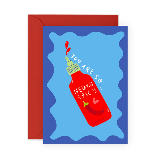 Neuro Spicy Hot Sauce Greeting Card – Anniversary or Valentine’s Day, Birthday Card for Him, Her, Friends, Partner, Boyfriend, Girlfriend – Quirky Love Card - Comes with Fun Stickers