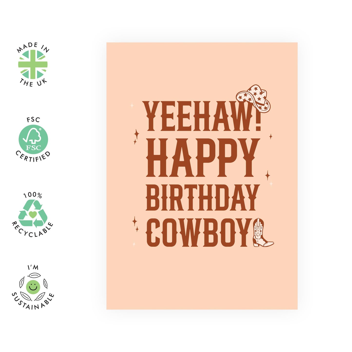 Brother Birthday Cards - Happy Birthday Cowboy - Funny Birthday Cards For Men - Gifts For Dad Husband Boyfriend - For Him - Comes With Stickers - By Central 23