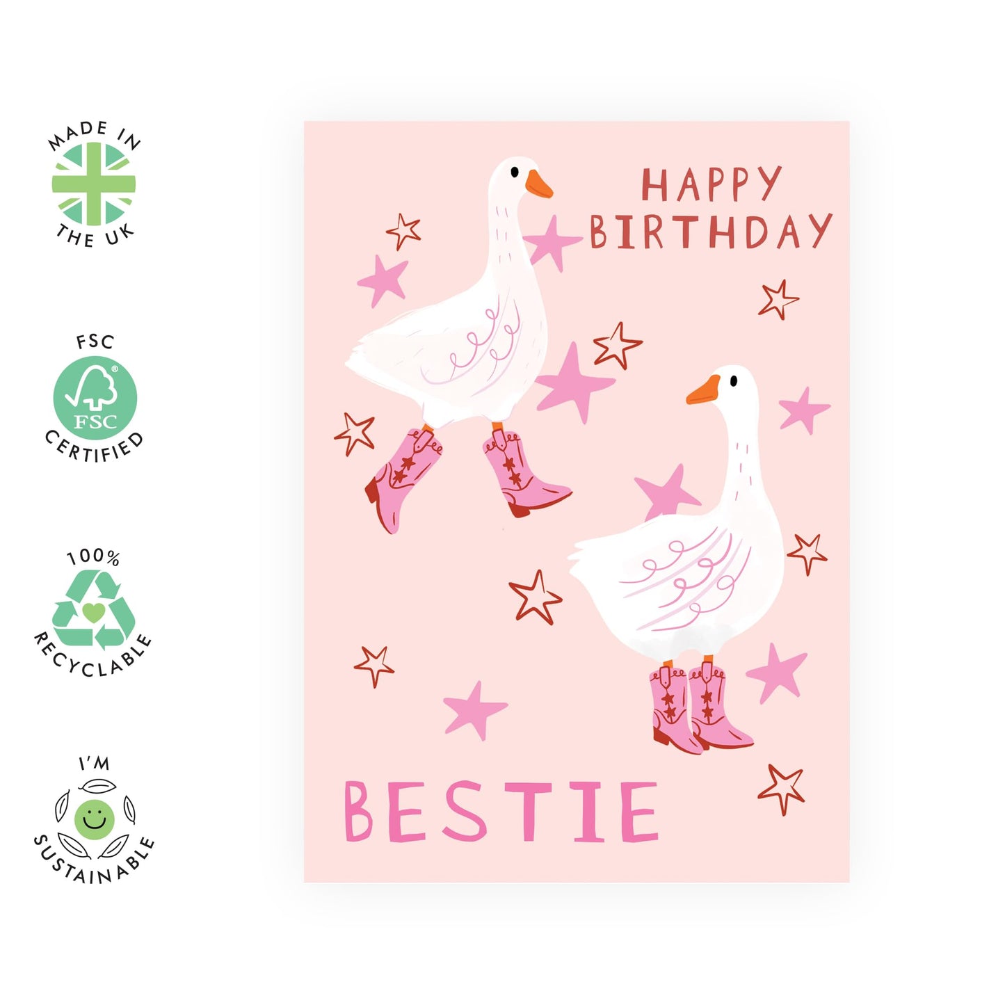Bestie's Birthday Card - 'Geese Birthday Bestie' - Gifts for Best Friends, Besties, BFF,Girlfriends, Sister, Sis, Gals, Her - Geese in Boots - Comes with Fun Stickers