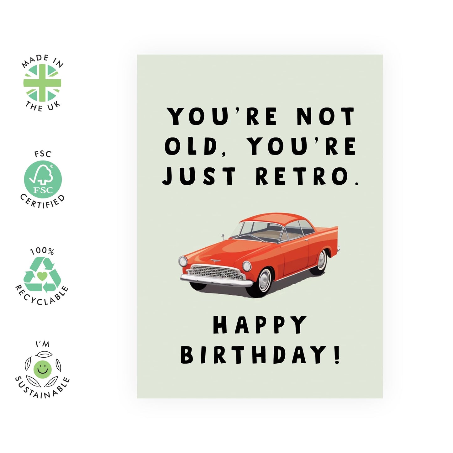 Dad Birthday Card - You're Not Old You're Just Retro - 40th 50th 60th- Hilarious Birthday Card For Men - Grandfather Birthday Card - Gifts For Him - Car Bday Card - Comes With Stickers By Central