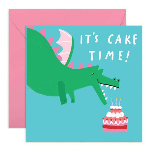 Birthday Card - 'CAKE TIME DRAGON' - Perfect for Celebrating Birthdays with a Roaring Good Time - Ideal for Kids Who Love Dragons and Cake For Kids Boys and Girls - Comes With Stickers By Central 23