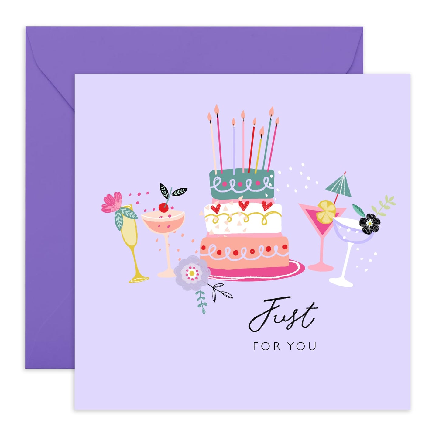 Birthday Card For Women - Just For You - Lilac Greeting Cards With Envelope - Bday Cake - Pretty All Occasion Cards For Sister Mum Nan Aunt - Gifts For Her - Comes With Stickers By Central 23