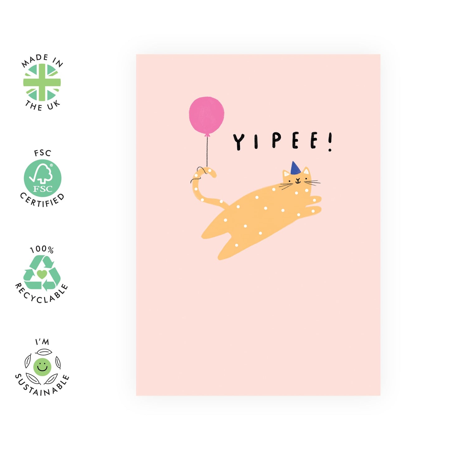 Birthday Greeting Card - 'YIPEE CAT' - Perfect for Celebrating Birthdays with Feline Fun and Excitement - Ideal for Friends and for Cat Lovers Ready to Celebrate - Comes With Stickers By Central 23