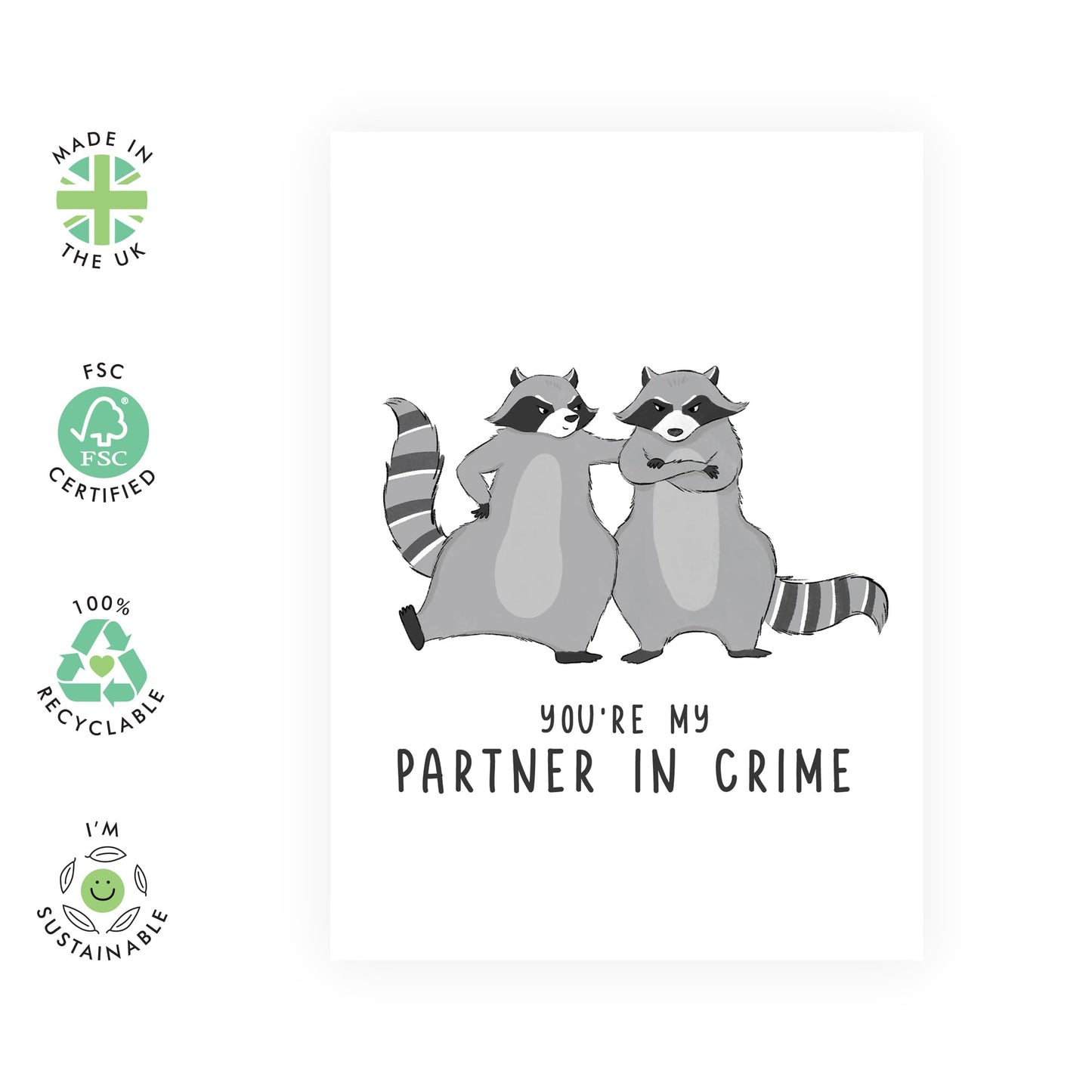 Anniversary Card For Couple - Raccoon Partner In Crime - Valentines Day Card Girlfriend Boyfriend - Greeting Cards For Fiance - Husband Wife - Comes With Fun Stickers By Central 23