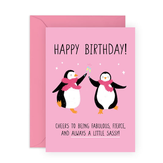 Birthday Greeting Card - 'BIRTHDAY SASSY PENGUINS' - Perfect for Adding a Fun Twist to Any Birthday - Ideal for Penguin Lovers, Sassy Friends, BFFs, Besties, - Comes with Stickers By Central 23