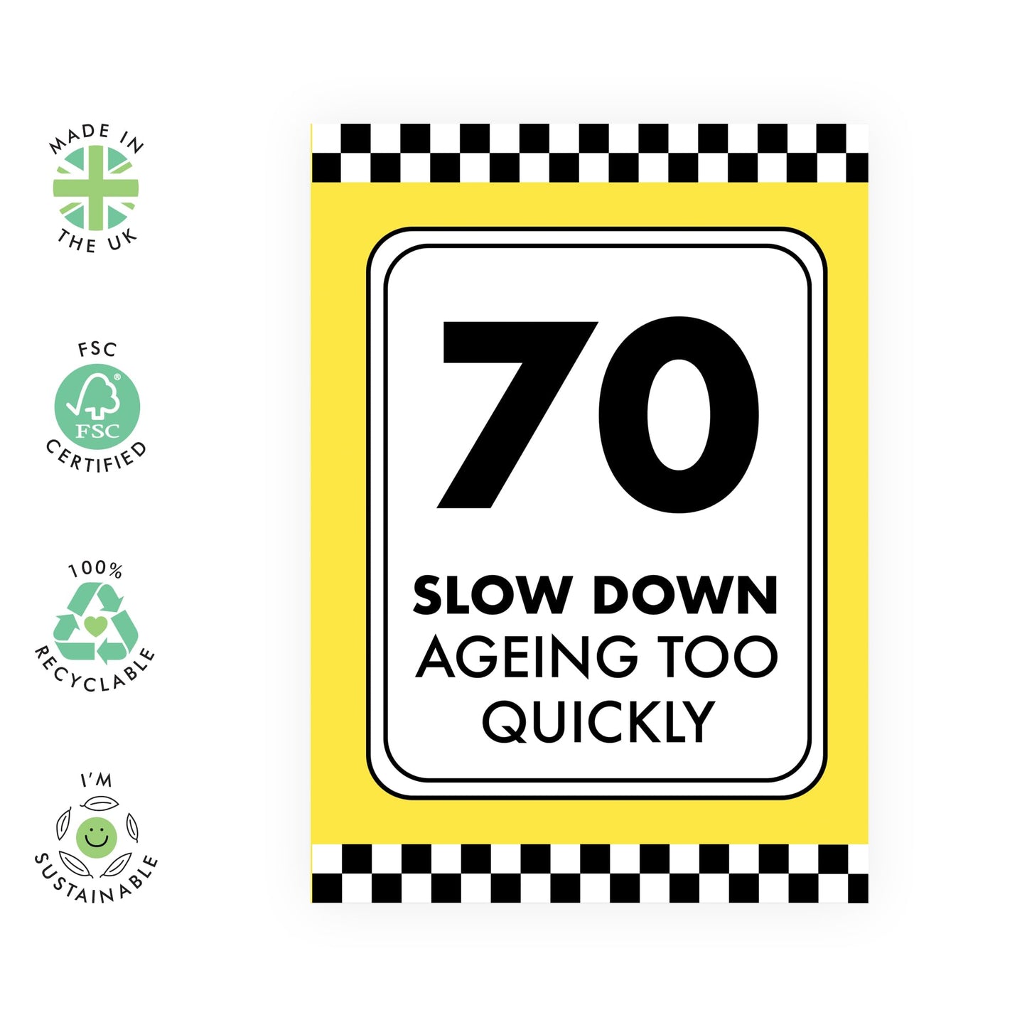 70th Birthday Card - Slow Down, Ageing Too Quickly - Seventieth Birthday Card For Men And Women - Pun Sarcasm Gag - Gifts For Him Her Age Seventy - Comes With Stickers By Central 23