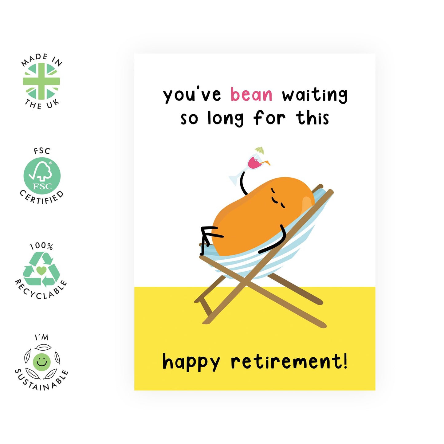 Happy Retirement Card For Mum Dad Grandma Grandfather - Bean Waiting For This Retirement - Congratulations Greeting Cards - Bosses Day Greeting Card - Comes With Stickers By Central