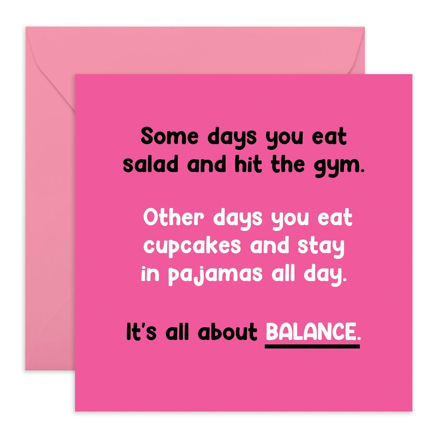 Hilarious Greeting Card Women Men - 'LIFE BALANCE' - Sarcastic Gym Humor for Him, Her, Mum, Sister, Wife, Friends, Bestie, BFF, Auntie, Colleagues - Mothers Day Card - Comes With Stickers