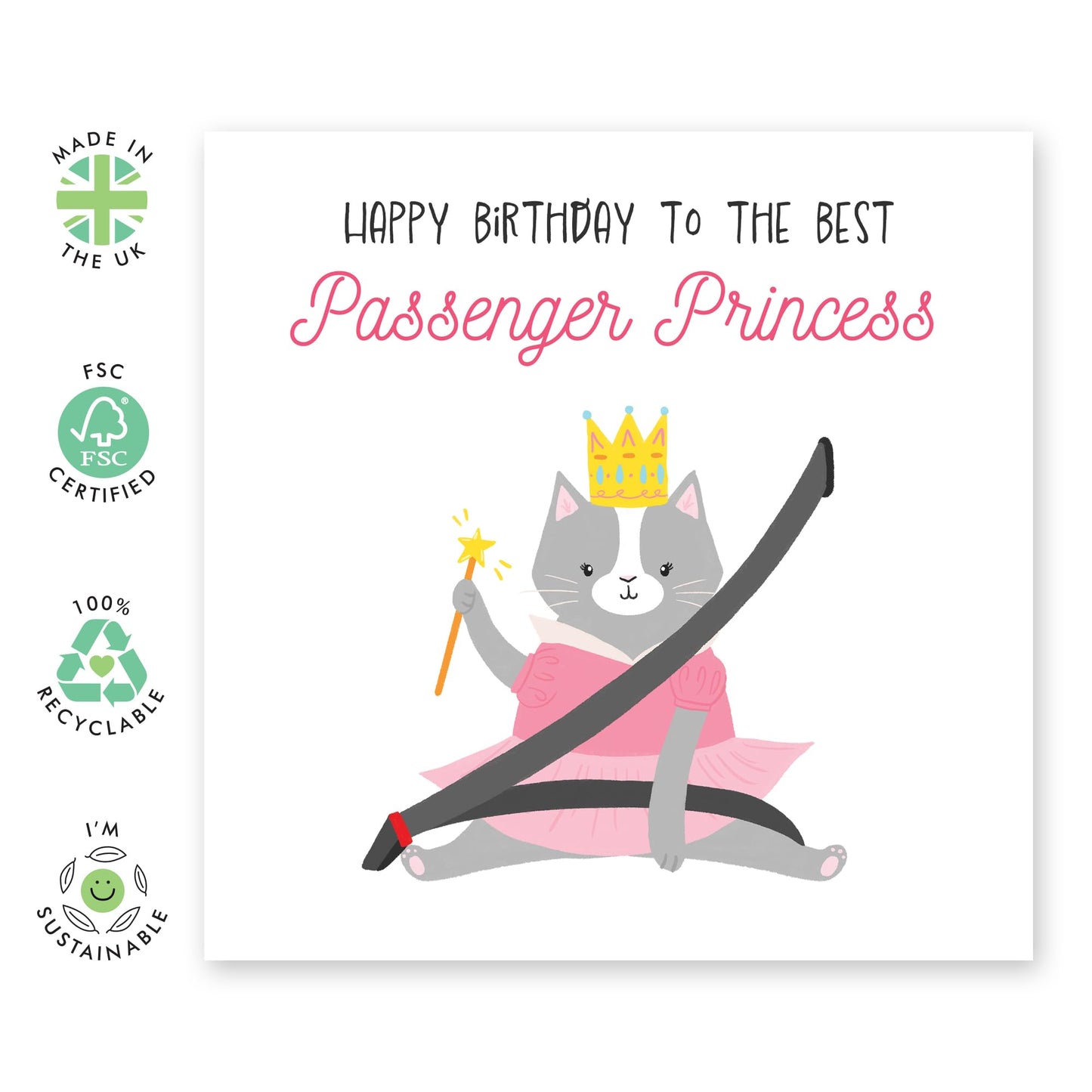 Happy Birthday Card Jokes To Wife or Girlfriend - 'Passenger Princess' - Gifts for Her, Wife, Ladies, Spouse, Mrs, Girls - Seat belt & Crown - Comes with Fun Stickers