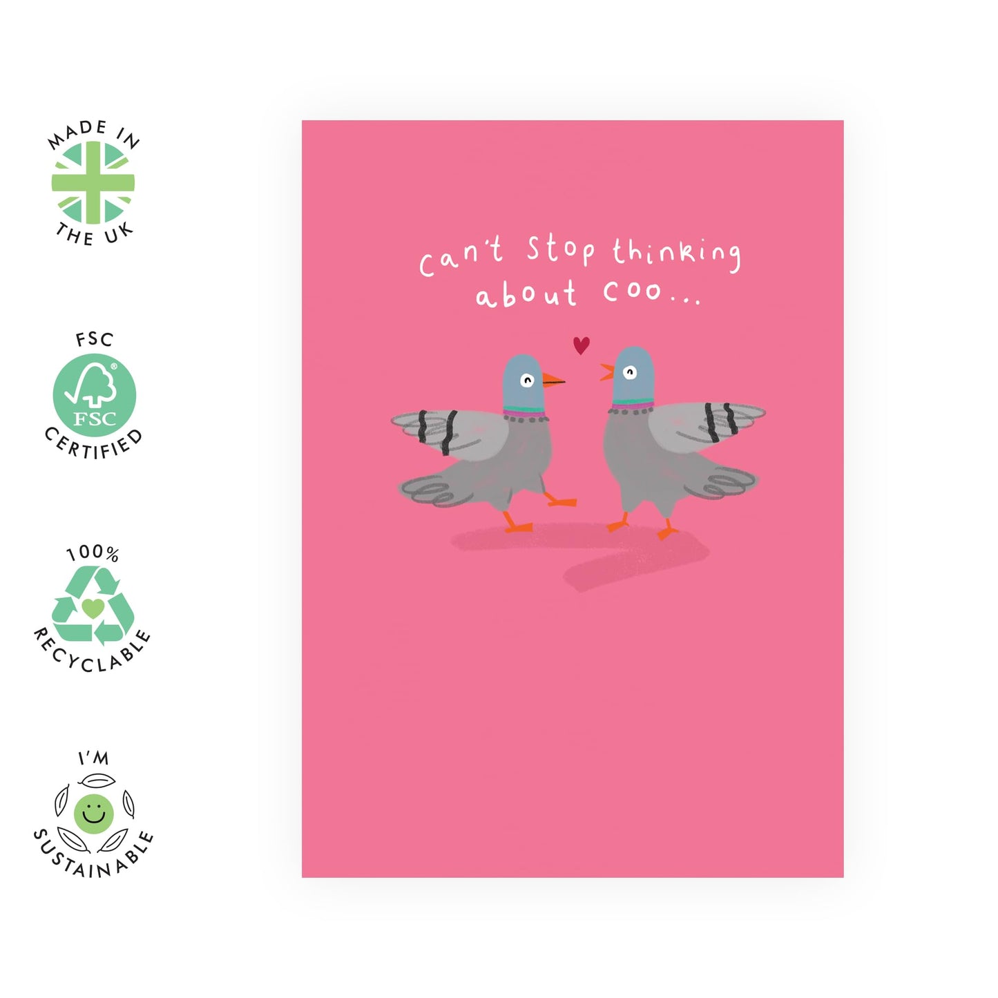 Sweet Pigeons Anniversary Card - 'Can't Stop Thinking About Coo' - Gifts for Wife, Husband, Girlfriend, Boyfriend, Him, Her, Partner, Married Couples, Spouse - Birds - Comes with Fun Stickers