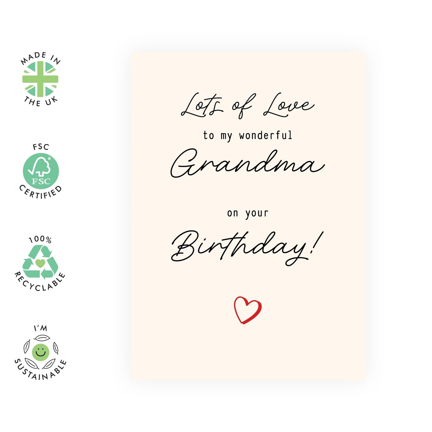 Birthday Card for Grandma - "Lots of Love" - Message for a Wonderful Grandmother, Nan. Nanny, Grandparent, Her - Elegant and Heartfelt Design -Includes Red Envelope and Fun Stickers
