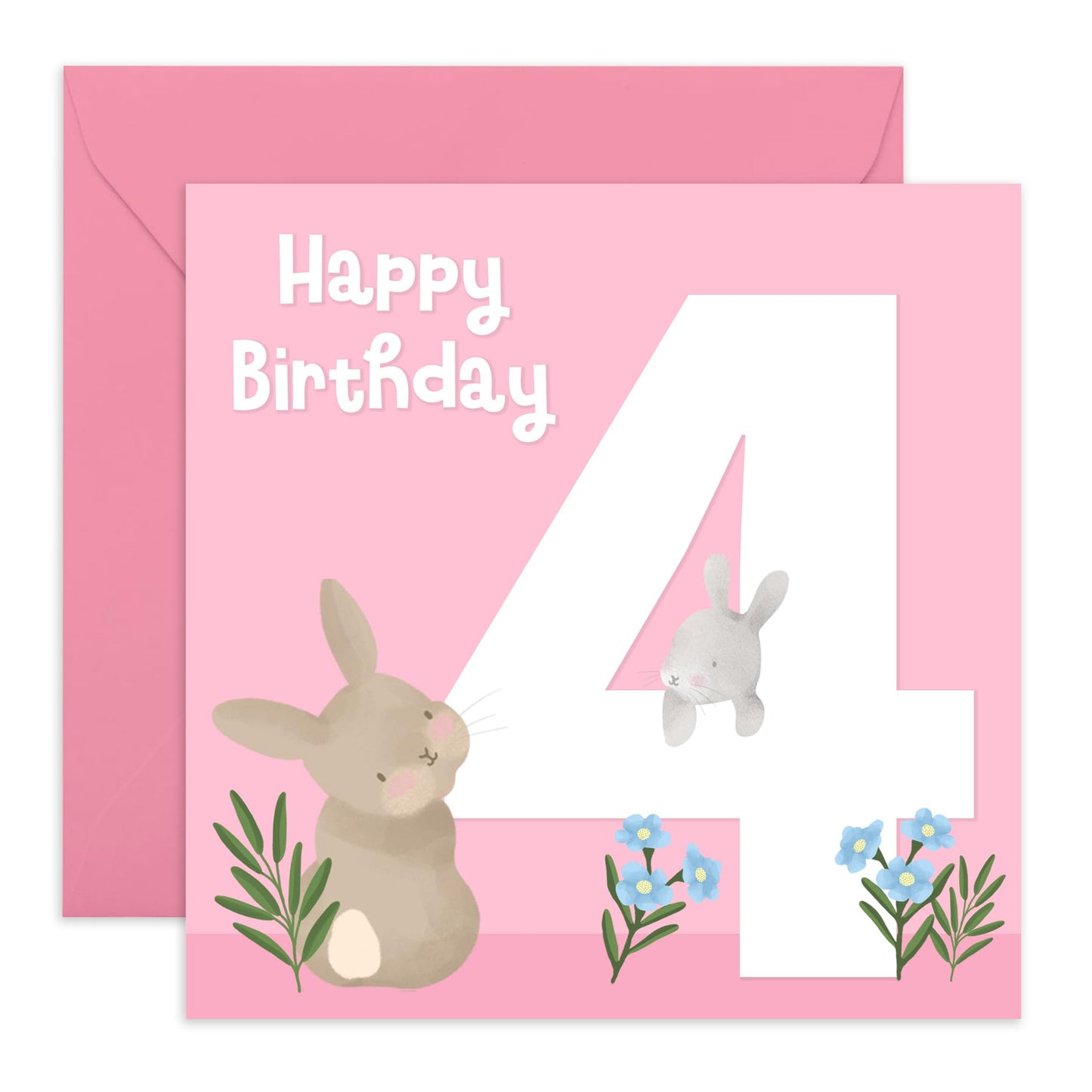 4 Year Old Girl Birthday Card - Happy Birthday Card For Kids Toddler Age Four - Cute Animals Elephant Forth Bday - Gifts For Niece Granddaughter - Comes With Fun Stickers - By Central 23