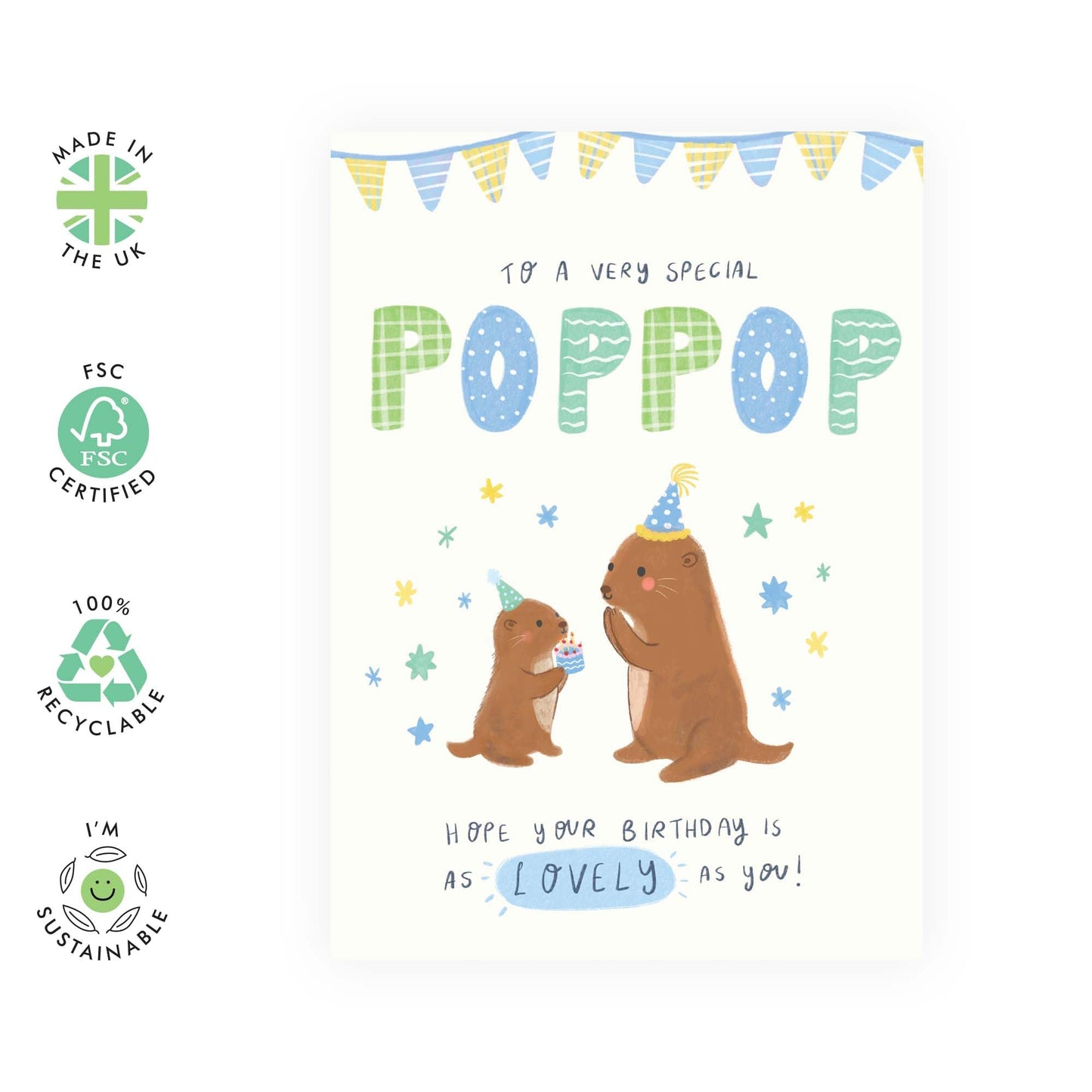Grandad Birthday Card - To A Very Special Poppop - Otter Birthday Cards For Men - Birthday Greeting Cards For Grandpa Grandfather Pop-Pop - Comes With Stickers - By Central 23
