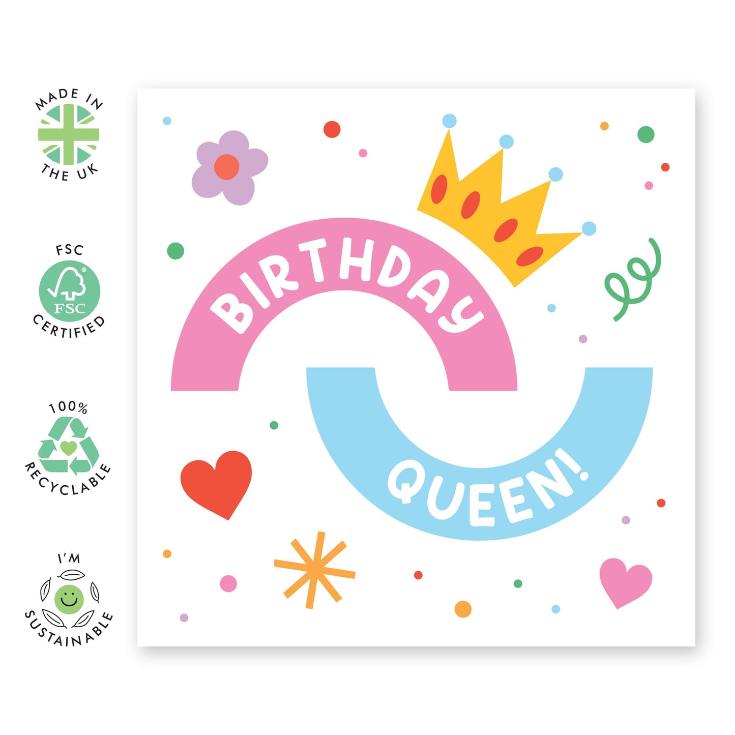 Cute Birthday for Women - 'Birthday Queen' - Gifts for Girlfriend, Bestie, Mum, BFF, Sister, Auntie, Grandma, Her, Ladies, Gal, Sis - Beautiful Woman - Comes with Fun Stickers