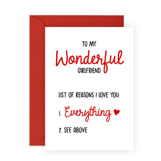 Romantic Love Card for Her - 'Girlfriend Reasons I Love You' - Gifts for Babe, Hun, Other Half, Darling, Lovebug - Valentines Day Present for Women- Comes with Fun Stickers