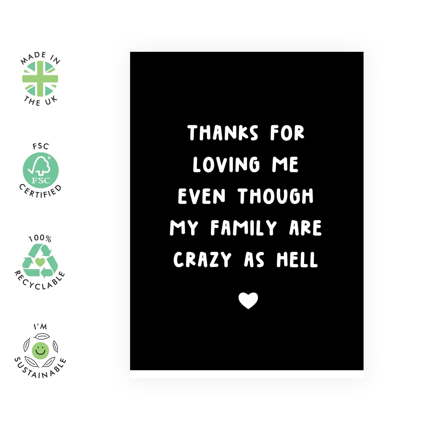Birthday Card For Men Women - Family Crazy As Hell - Thank You Card For Boyfriend Husband Couple Partner - Appreciation Gratitude - Best Friend Birthday Card - Comes With Stickers - By Central 23