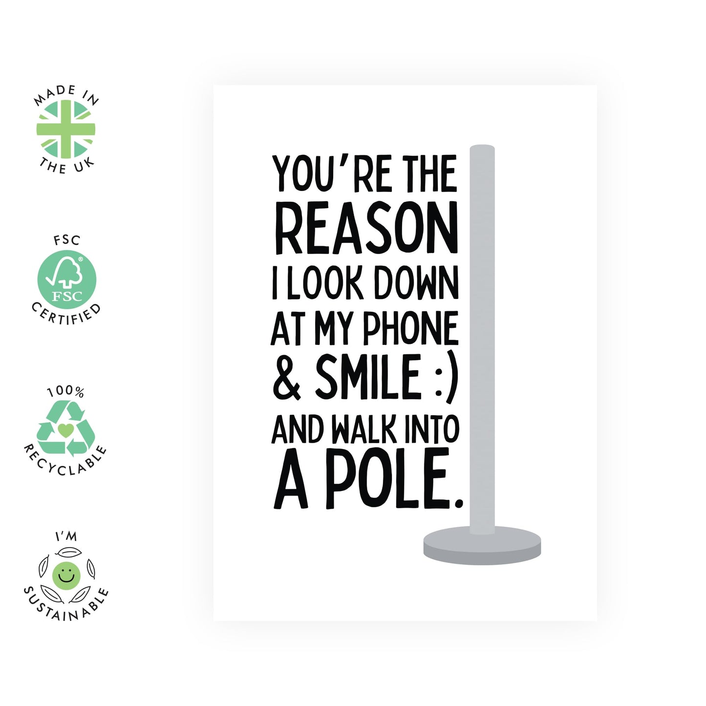 Boyfriend Birthday Card - Look Down At My Phone & Smile - Anniversary Card For Him Her - Valentine's Day Card For Husband Wife Girlfriend - Gifts For Partner - Comes With Stickers - By Central 23
