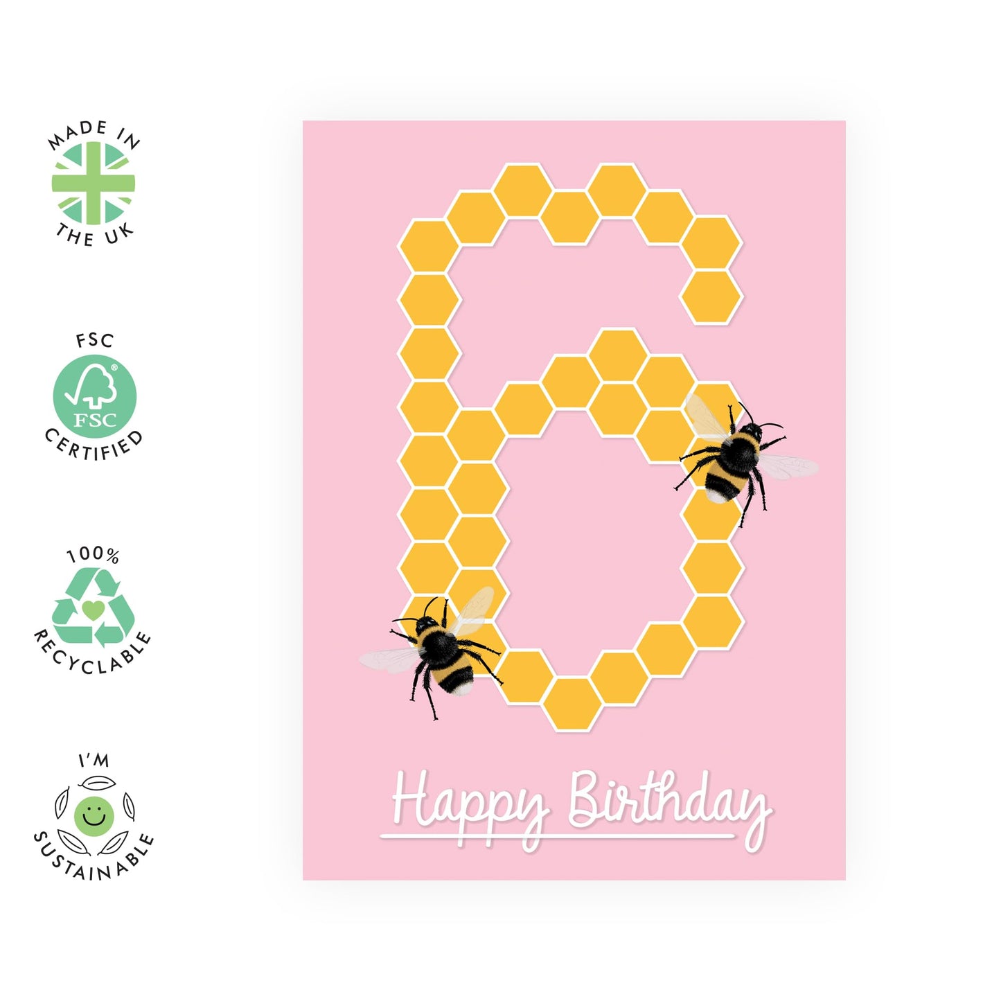 Kids Birthday Cards Boys Girls 6 Year Old - Bee Birthday Cards Age Six - Gifts For Kids Son Daughter Niece Nephew Toddler - 6th Bday - Comes With Fun Stickers - By Central 23