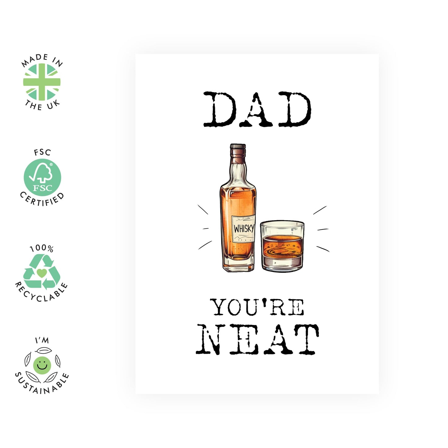 Dad Birthday Card Funny - Dad You're Neat - 40th 50th 60th - Whiskey Themed Birthday Card For Men - Father's Day Card And Envelopes - Gifts For Him - Comes With Stickers By Central