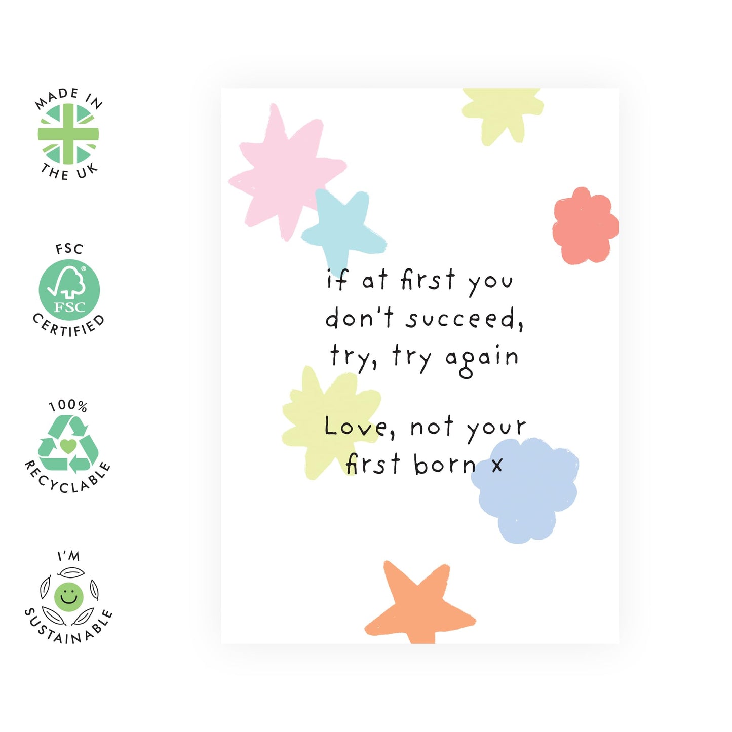 Well Done Card - If At First You Don't Succeed, Try - You Can Do It Good Luck Greeting Cards And Envelopes - Congratulations Gifts For Mum Dad - Comes With Stickers By Central 23
