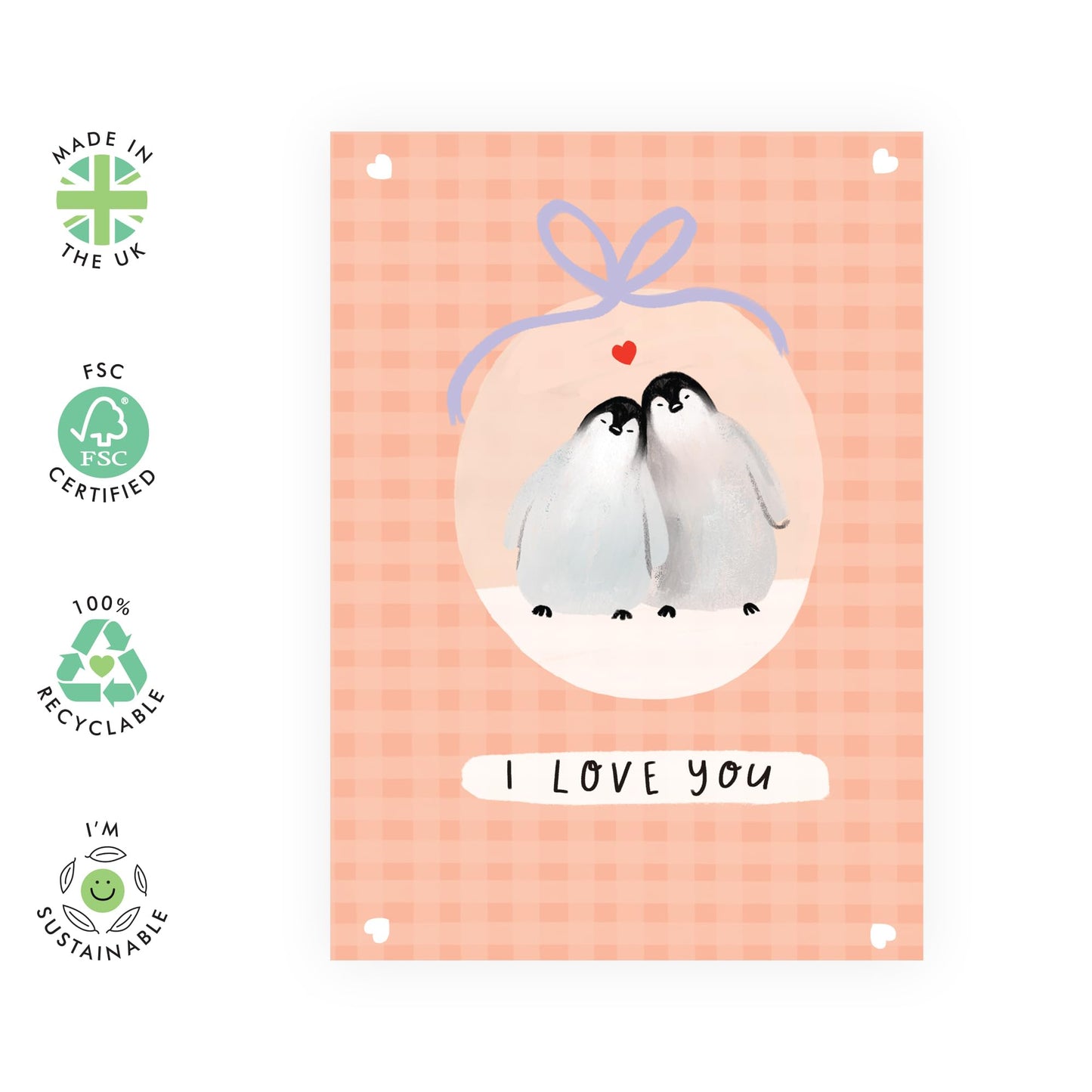 Cute Greeting Card - 'PENGUIN COUPLE CHECK LOVE YOU' - Perfect for Expressing Affection with an Adorable Twist - Ideal for Couples Who Appreciate a Playful Message - Comes With Stickers By Central 23