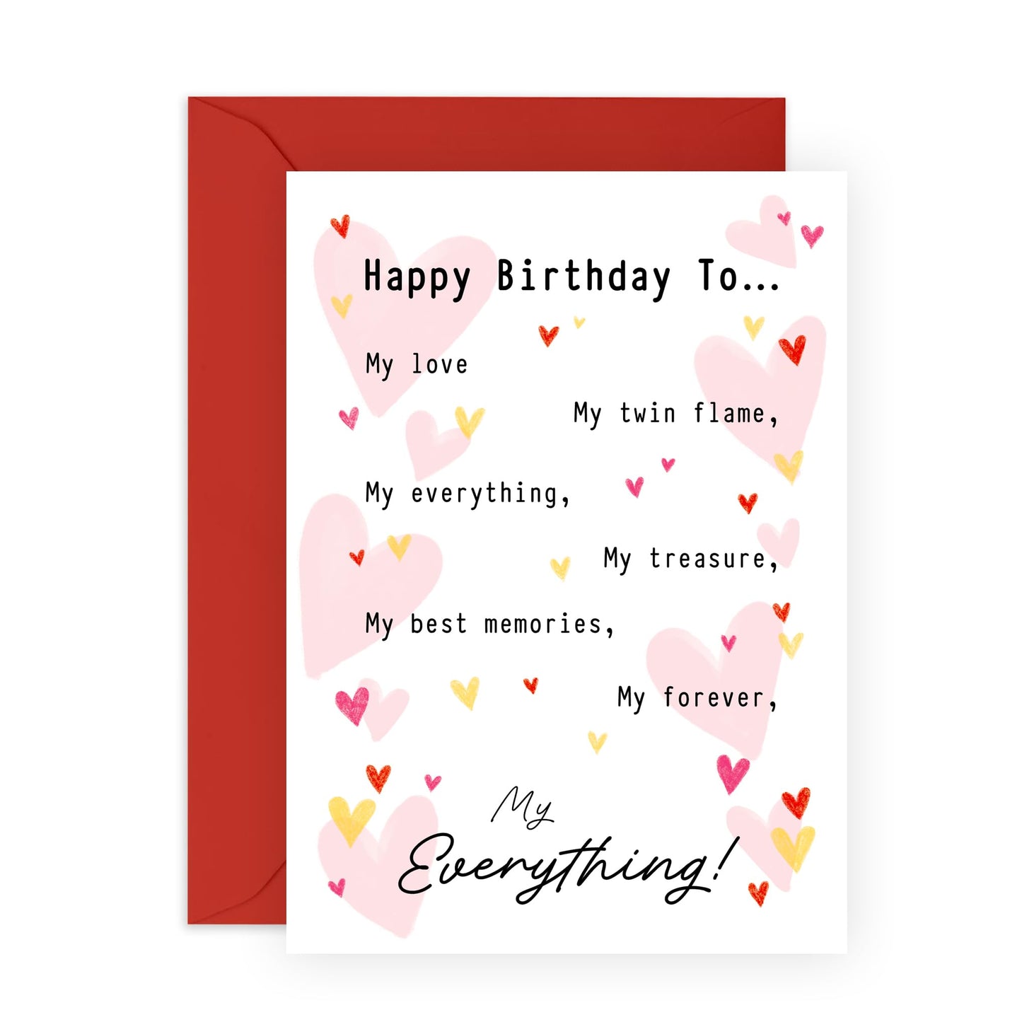 Romantic Birthday Card - "Happy Birthday to My Everything" - Love Greeting Card for Partner, Husband, Wife, Boyfriend, or Girlfriend - Comes with Fun Stickers
