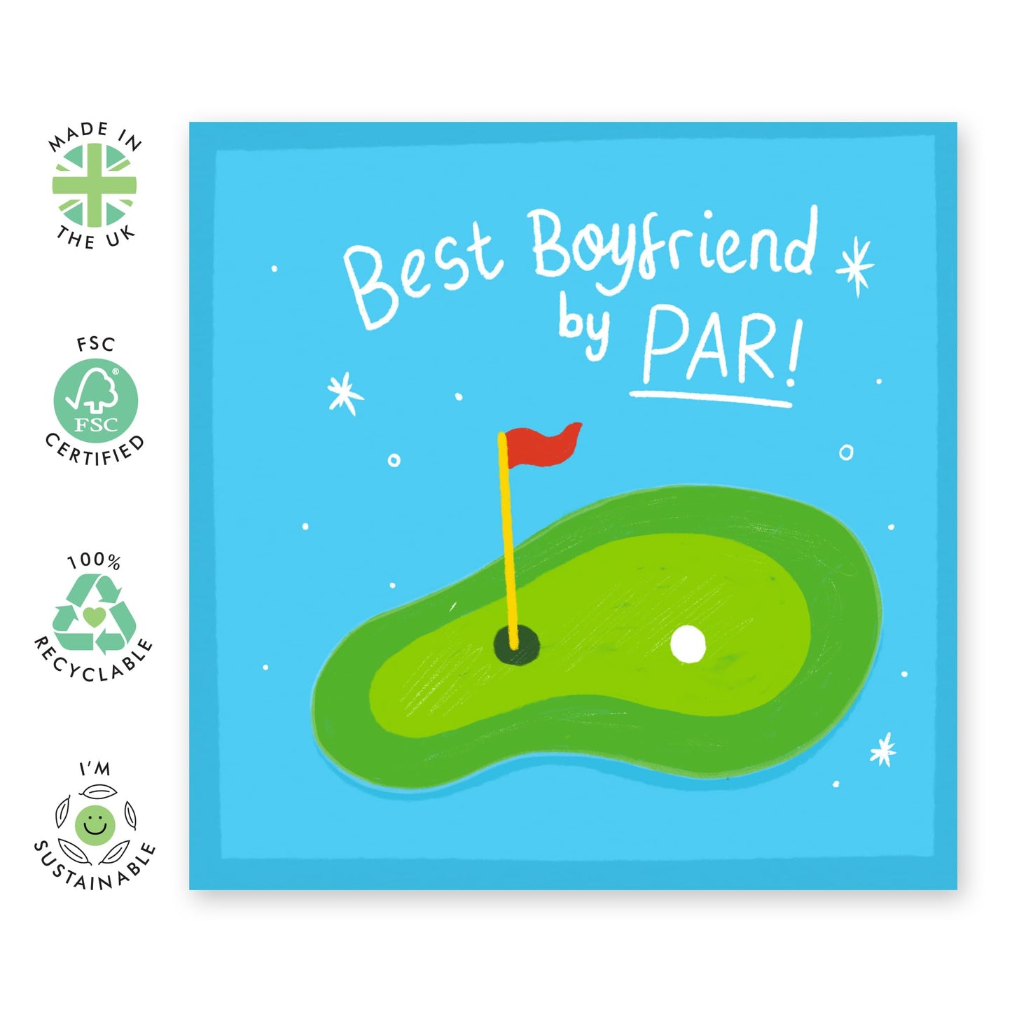 Golf Birthday Card For Him - Best Boyfriend By Par - Funny Greeting Cards For Partner Couple Fiance - Boyfriend Birthday Card - Golf Gifts For Men - Comes With Stickers - By Central 23