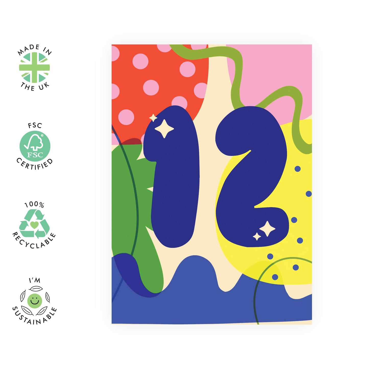 Happy 12th Birthday Card For Boys Girls - Abstract 12 Years - 12th Bday Card For Nephew Niece - Gifts For Twelveth Year Old Son Daughter - Gift For Kids - Comes With Fun Stickers - By Central 23