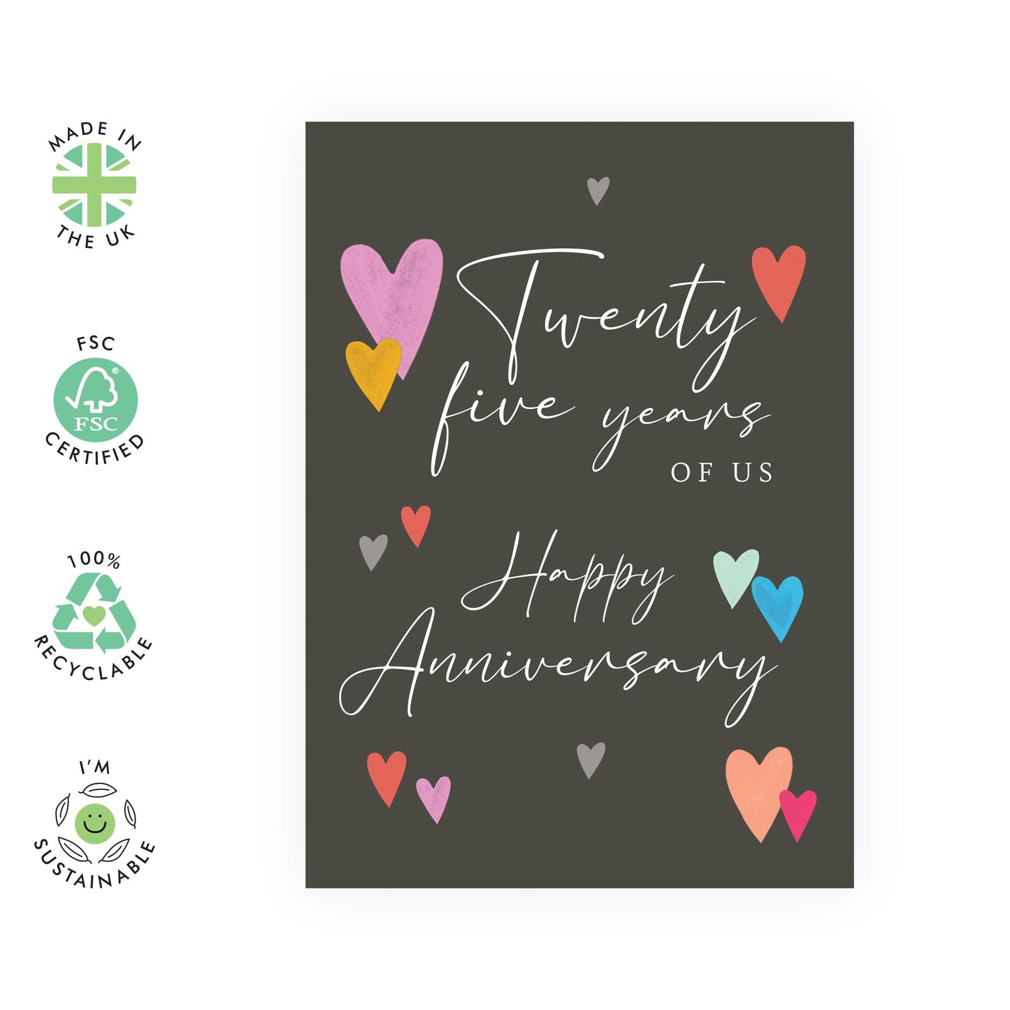 25th Wedding Anniversary Card - 'Twenty Five Years Of Us Text' - Gifts for Wife, Husband, Spouse, Honey, Lovebug, Darling - Silver Jubilee Celebration- Comes with Fun Stickers