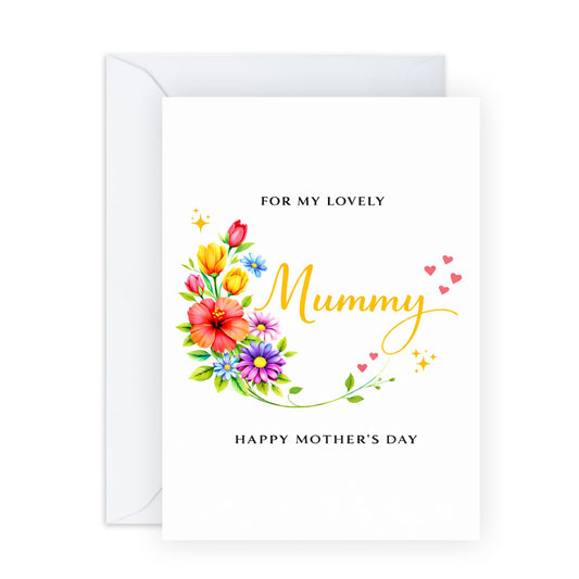 Sweet Mother's Day Card – Lovely Mummy Floral Bouquet – Heartfelt Greeting for Mama Ma Mummy Her Women Sister Friend Girls From Daughter Son Kids Husband - Colourful -Comes with Stickers