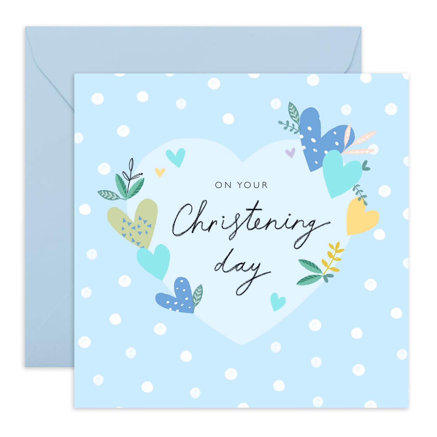 Christening Card For Baby Boy - Blue Hearts Christening - Dedication Day Card For Baby - Baptismal Card For Nephew - Baptism Grandson - Gift From Aunt Uncle - Comes With Fun Stickers By Central 23