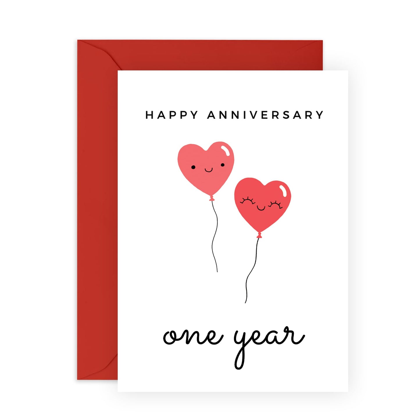 Cute 1st Anniversary Card for Her or Him - 'Heart Balloon 1' - Gifts for Girlfriend, Boyfriend, Husband, Wife, Spouse, Babe, Lovebug, Darling, Hun, Other Half - First - Comes with Fun Stickers