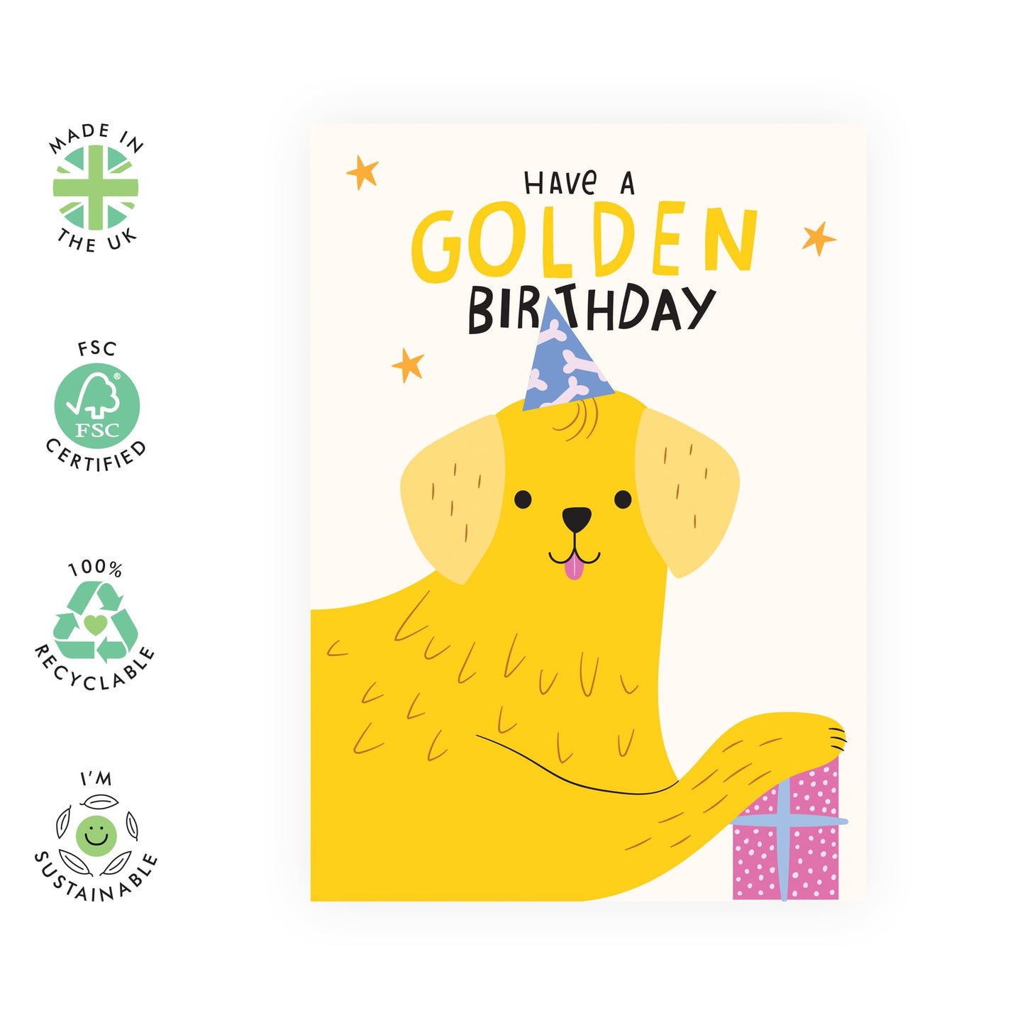 Dog Birthday Card For Men And Women - Have A Golden Birthday Dog - Cute Birthday Card From Dog - Gift For Fur Parents Dog Mum Dad - Comes With Stickers By Central 23