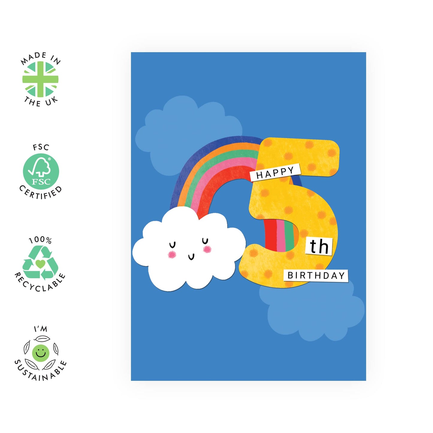 5th Birthday Cards For Girls - Happy Fifth Birthday Card For Kids - Rainbow Gifts For Daughter Granddaughter Goddaughter Age Five - Baby Girl - Comes With Fun Stickers - By Central 23