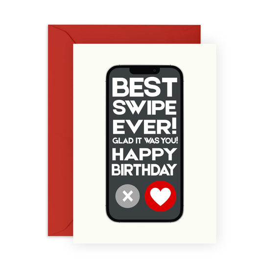 Boyfriend Birthday Card - Best Swipe Ever - Sweet Birthday Cards For Girlfriend - Love Greeting Cards For Husband Wife Partner Couple - Online Dating Humour - Comes With Stickers - By Central 23