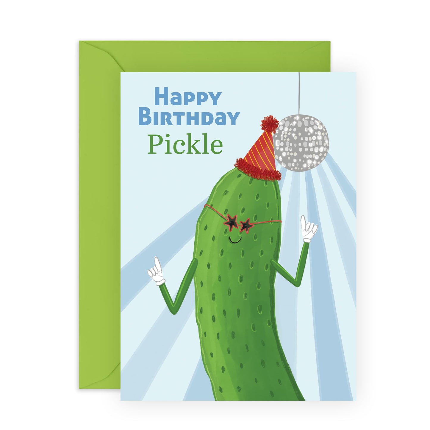 Pickle Birthday Card - 'Happy Birthday Pickle' - Gifts for Best Friends, BFF, Co-workers, Colleagues, Bruv, Mates, Bro, Guys, Him - Disco - Comes with Fun Stickers